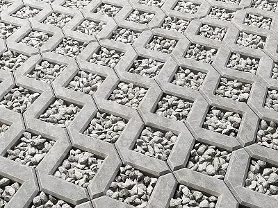 Urban Commercial Street Paved Ground With Hexagonal Concrete Grids And Small Stones 3d model