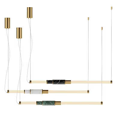 Modern Gold Metal Linear Chandelier With Marble Accents And Hanging Design 3d model