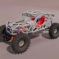 Off Road Vehicle With Large Tires Metal Frame And Red Seats Design