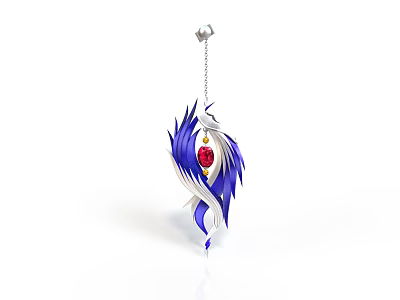 Elegant Feather Shaped Pendant With Blue White Design And Red Gemstone 3d model