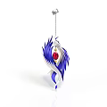 Elegant Feather Shaped Pendant With Blue White Design And Red Gemstone