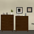 Brown Wooden Console And Side Cabinets With Drawers Vase And Wall Frames 3d model
