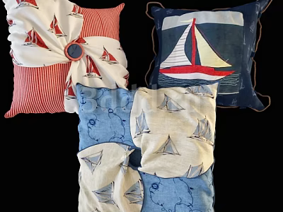 Colorful Decorative Throw Pillows With Sailboat Patterns In Red Blue And White 3d model