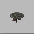 Elegant Green Marble Round Dining Table With Wooden Triangular Legs and Wine Decor 3d model