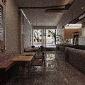 Modern Coffee Shop Interior With Wooden Tables Bench Seats Large Windows And Natural Light
