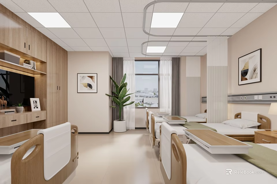 Hospital Outpatient Ward With Comfortable Beds And Natural Light 3d model 