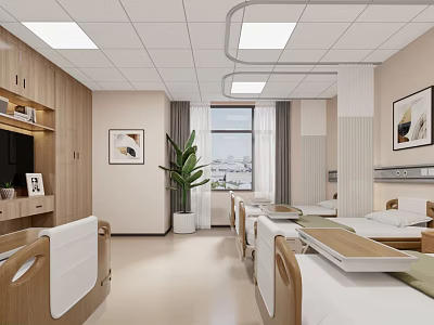 Hospital Outpatient Ward With Comfortable Beds And Natural Light 3d model