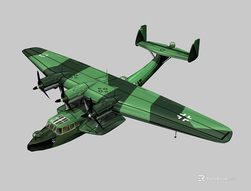 Vintage Passenger Plane With Green Camouflage Paint Twin Propellers And Wings 3d model 