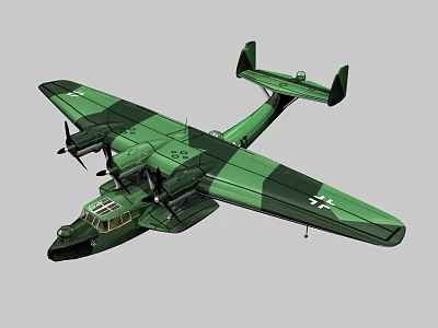 Vintage Passenger Plane With Green Camouflage Paint Twin Propellers And Wings 3d model