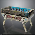 Colorful Foosball Table With Decorative Patterns And Wooden Frame And Foosball Players