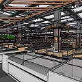 Fresh Vegetable Display Area With Green Signage Wooden Crates And Shelves