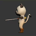 Cute Cartoon Cat Character With Blue Eyes Pink Ears Holding Knife And Brown Boots