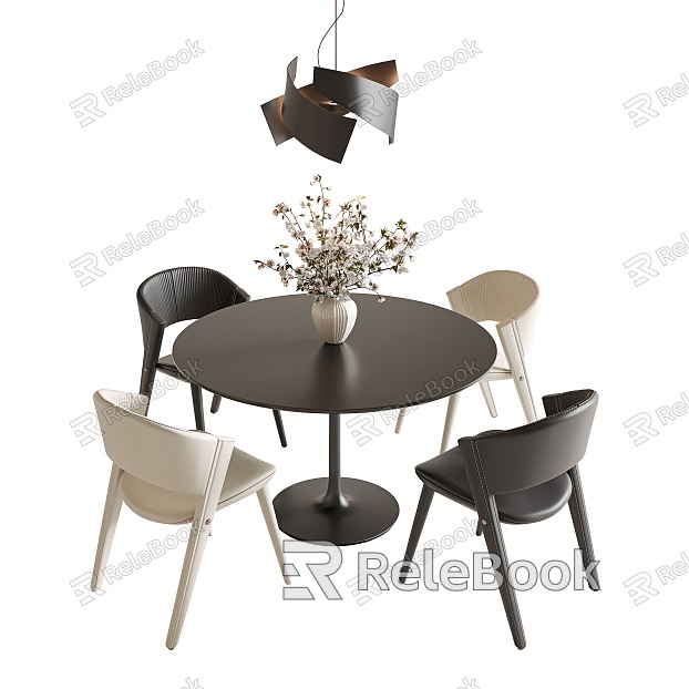 Modern Dining Table and Chair Combination Round Dining Table Single Chair Four-person Dining Table and Chair Minimalist Dining Table and Chair Restaurant Chandelier model