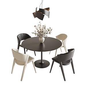 Modern Dining Table and Chair Combination Round Dining Table Single Chair Four-person Dining Table and Chair Minimalist Dining Table and Chair Restaurant Chandelier 3d model