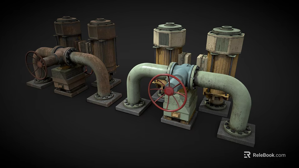 Vintage Industrial Mechanical Equipment With Pipes Valves And Motor Components 3d model 