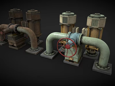 Vintage Industrial Mechanical Equipment With Pipes Valves And Motor Components 3d model