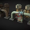 Vintage Industrial Mechanical Equipment With Pipes Valves And Motor Components