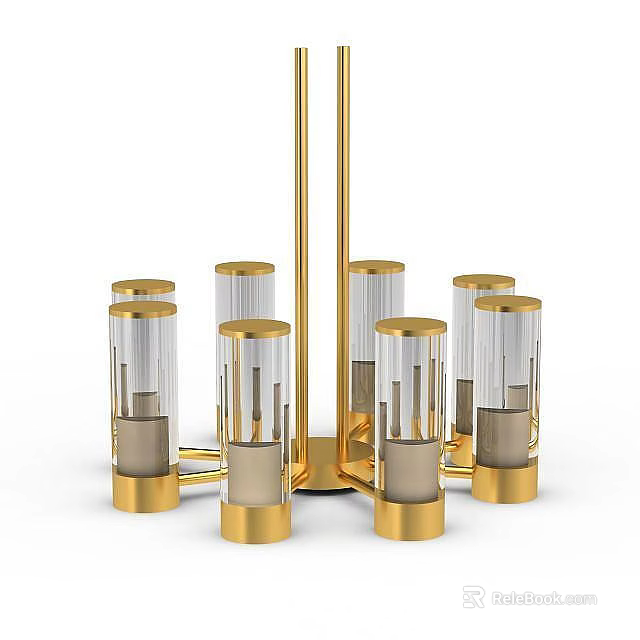 Elegant Modern Golden Glass Cylinder Chandelier with Transparent Shades and Metal Frame 3d model 
