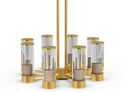 Elegant Modern Golden Glass Cylinder Chandelier with Transparent Shades and Metal Frame 3d model