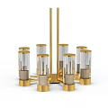 Elegant Modern Golden Glass Cylinder Chandelier with Transparent Shades and Metal Frame