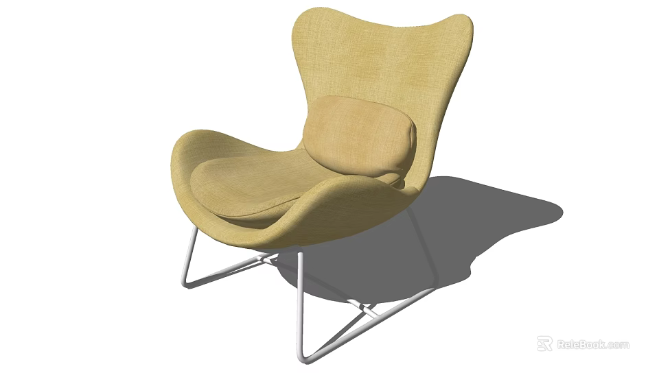 Beige Fabric Upholstered Lounge Chair With Metal Legs And Small Cushion 3d model 