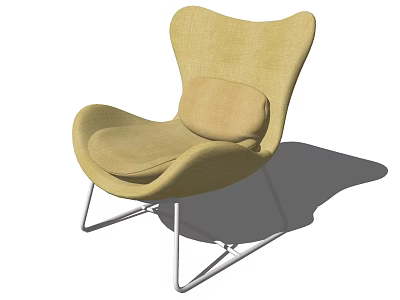 Beige Fabric Upholstered Lounge Chair With Metal Legs And Small Cushion 3d model