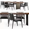 Modern Dining Table Set With Wooden Tabletop Gray Cushioned Chairs And Black Frame