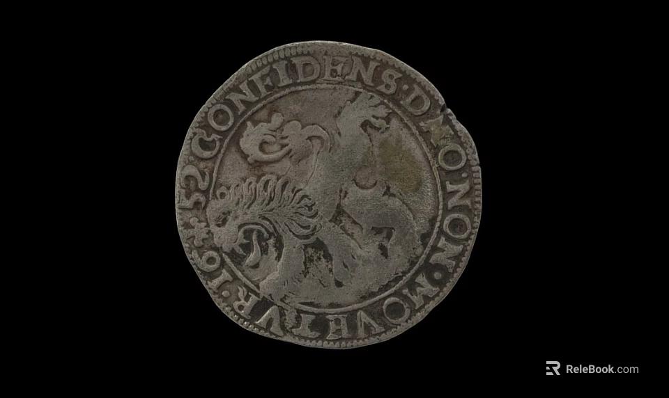 Antique Silver Coin Jewelry Featuring Lion Motif And Intricate Inscription Design 3d model 