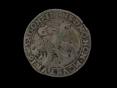 Antique Silver Coin Jewelry Featuring Lion Motif And Intricate Inscription Design 3d model
