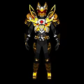 Armored Warrior In Golden Black Armor With Yellow Accents And Red Chest Emblem