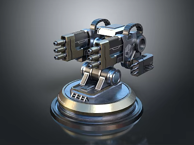 Intricate Black And Silver Mechanical Device With Complex Structure On Metallic Plinth 3d model