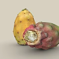 Fresh Yellow And Red Prickly Pear Fruits With Prickles On Neutral Background