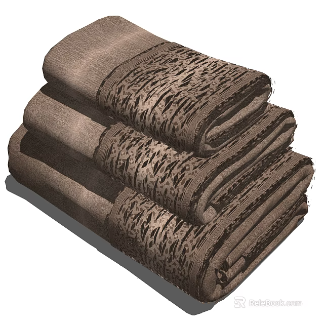 Brown Textured Towels Stacked with Decorative Weave Patterns and Soft Feel 3d model