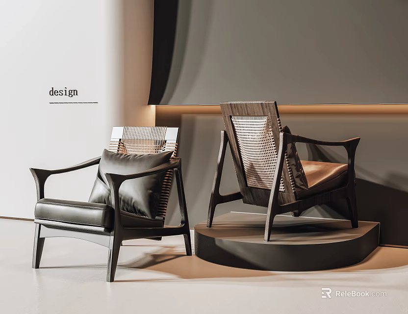 Modern Leisure Chairs With Leather And Woven Details In Contemporary Minimalist Setting 3d model 