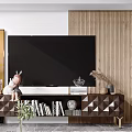 Modern TV Stand Design In Living Room With TV Books And Plants