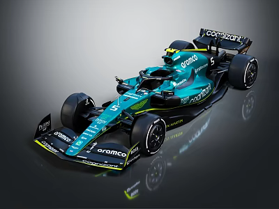 Teal Green Formula 1 Racing Car With Sleek Aerodynamic Design And Sponsor Logos 3d model