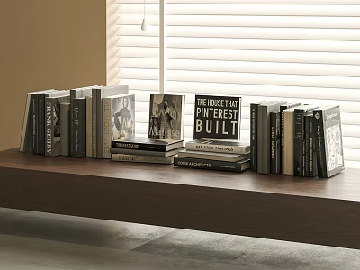 Books On Wooden Shelf With The Simple Things Pinterest Built Stacked And Upright Arrangement 3d model