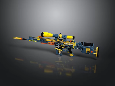 Modern Sniper Rifle Featuring Blue Yellow Orange Design And Tactical Scope 3d model