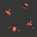 Pink Haired Girl Character 3D Model in Different Poses with Black Background and Reflections