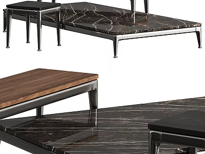 Elegant Modern Coffee Table Design With Marble Top Wooden Surface And Metal Legs 3d model
