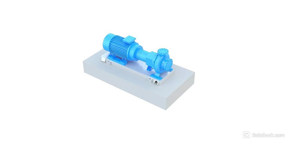Industrial Factory Equipment Blue Centrifugal Pump Mounted on Platform 3d model 