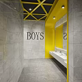Boys Public Toilet With Gray Marble Walls Yellow Accents Washbasins And Mirrors