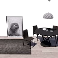 Black Round Dining Table Set With Four Chairs Gray Pendant Light And Dark Rug