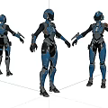 Game Movie Character In Blue And Black Sci Fi Warrior Armor With Multiple Angles 3d model