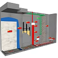 Construction Background Wall With Tile Brick Pipes And Red Markers Structure