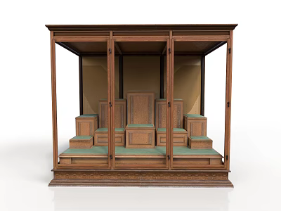 Elegant Classical Wooden Throne Structure With Carved Details Green Cushions And Steps 3d model