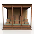 Elegant Classical Wooden Throne Structure With Carved Details Green Cushions And Steps