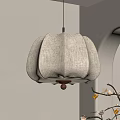 Modern Linen Chandelier With Petal Shaped Design Soft Light And Decorative Branches On Neutral Wall