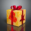 Yellow Decorative Gift Box With Red Ribbon Bow And Heart Star Patterns