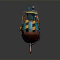 Vintage Rustic Boat With Blue Red Yellow Colors Horn And Cabin
